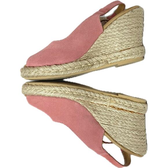 GARNET HILL Nubuck Leather Wedge Slingback Espadrille Size 8 Pink Made In Italy - Picture 8 of 13